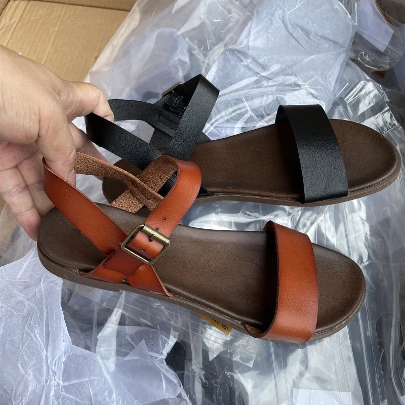 Summer Trend New Women Shoes Simple Buckle Open Toe Fashion Casual Roman Ladies Sandals Soft Comfortable Beach Shoe PLus Size