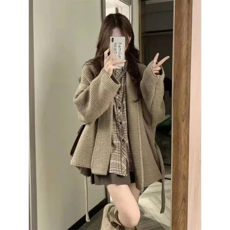 Autumn/winter Women's Knitted Cardigan Shirt Mini Dress Three-piece Set Soft Comfortable Korean Style New For 2023