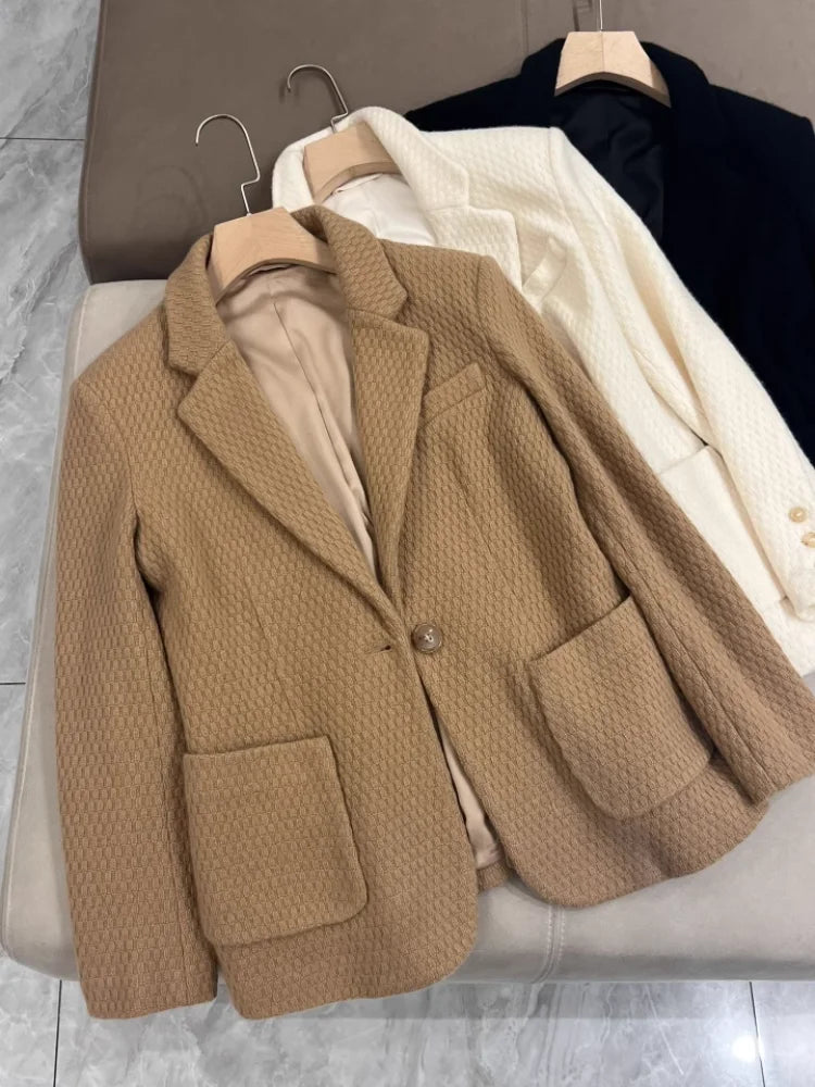 Luxurious solid color elegant casual pure cashmere knitted jacket