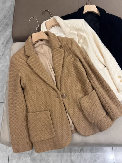 Luxurious solid color elegant casual pure cashmere knitted jacket