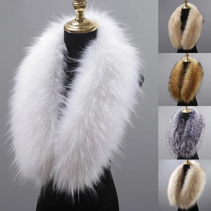 Faux Fur Collar Winter Large Faux Fox Fur Collar Fake Fur Coat Scarves Luxury Women Men Jackets Hood Shawl Decor Neck Collar