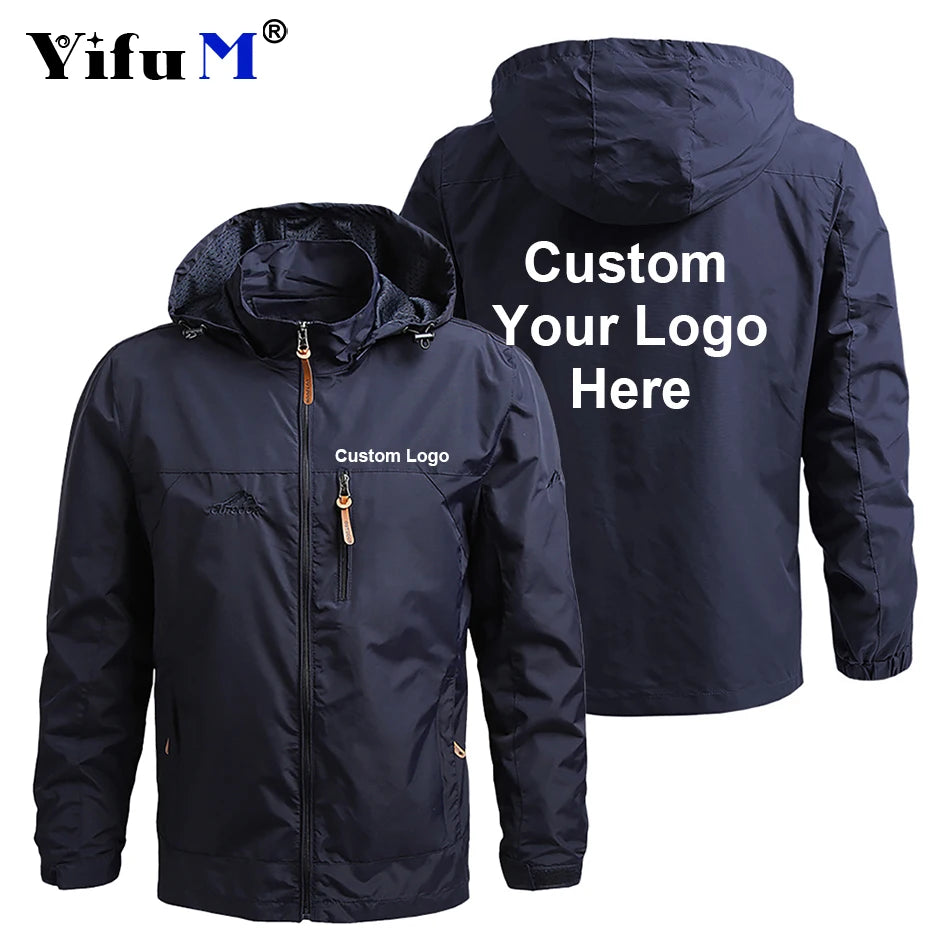 Custom Your Logo Men Windbreaker Outdoor Jackets Outerwear Men's Waterproof Coat Hoodie Men Climbing 2024 DIY