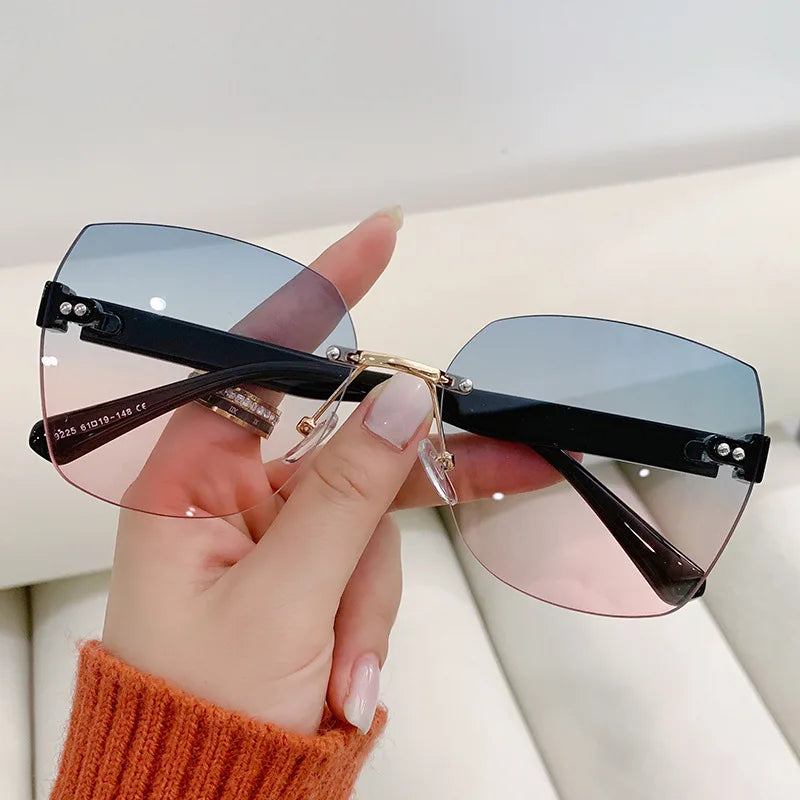 Spring New Frameless Trimmed Fashionable Sunshade Gradient sunglasses woman 2024