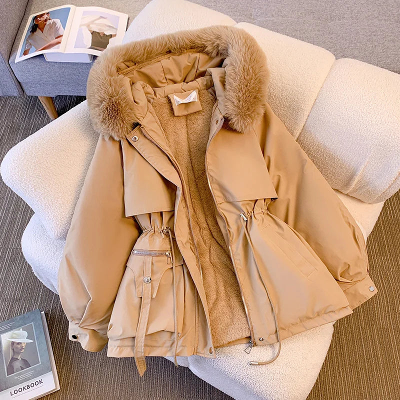 2023 New Fashion Women Winter Jacket Fake Fur Collar Oversized Long Coat Hooded Warm Lining Female Puffer Jacket Parkas Mujer