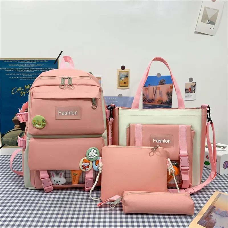 Cute Student Backpack 4pcs/set Primary Schoolbag Harajuku Kawaii Student Backpack Teenage Girls Handbag Large Capacity Rucksack