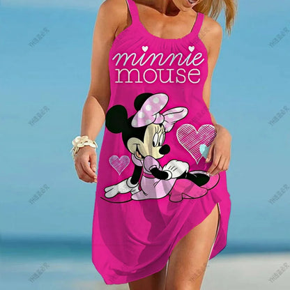 Dress Mickey Y2k Sleeveless Dresses for Women 2024 Sling Elegant Boho Party Minnie Mouse Summer Woman Loose Beach 3D Print Sexy