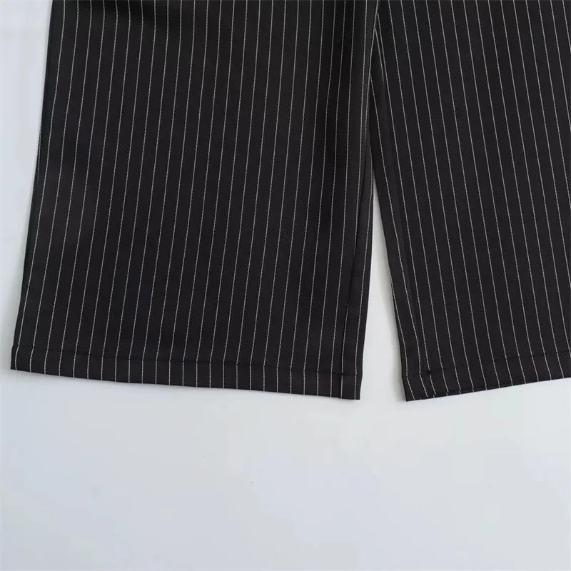 TRAF Striped Black Wide Leg Pants Women High Waist Baggy Pants Woman Fashion Casual Elastic Waist Women's Pants Summer Trousers