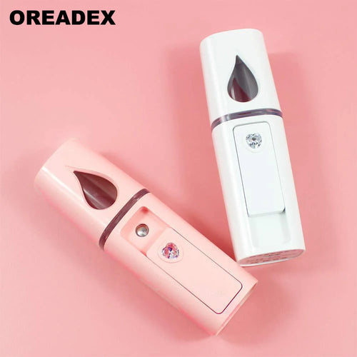 Mini Nano Mist Sprayer Portable OREADEX Nano Facial Mister Mini Facial Steamer Atomization Eyelash Extensions with Mirror Pink