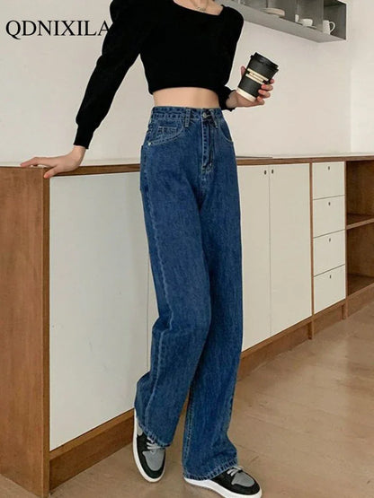 2024 Spring Autumn New Vintage High Waist Pants for Women Korean Fashion Streetwear Straight Jeans Casual Baggy Woman Trousers