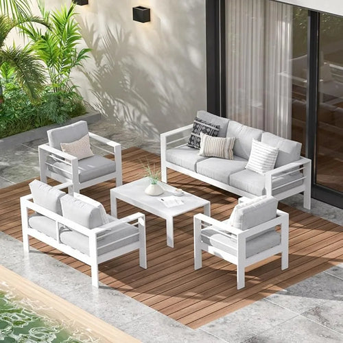 Aluminum Outdoor Patio Furniture Set Modern Patio Conversation Sets Outdoor Sectional Metal Sofa with 5 Inch Cushion and Table