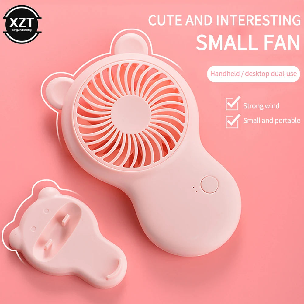 Cartoon Bear-shaped Fan Handheld Mini Fan Portable Pocket USB Charging Fan Summer Air Cooler Outdoor Travel Fan