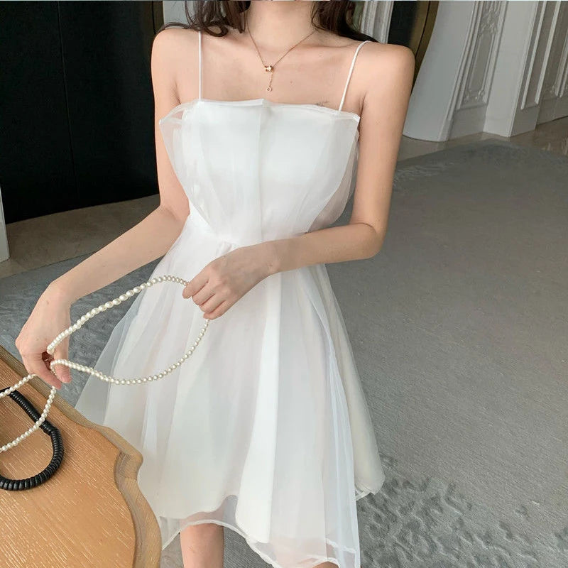 Elegant Korean Style Lovely Floral Dress Tighten The Waist 2024 Spring Summer New Fashion Dress Suspenders Princess Kawaii Dress