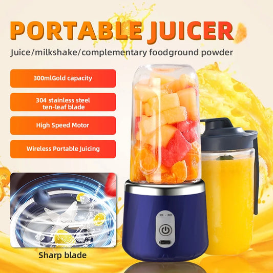 Wireless Portable Blender 300ML Double Cup 6 Blades Electric Juicer Fruit Mixers Smoothie Mini Blender Personal Juicer Colorf