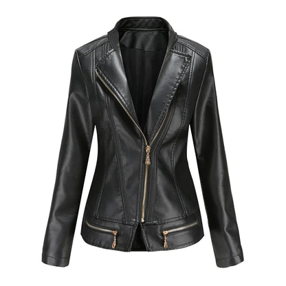 New Arrival 2024 Brand Spring Autumn Motorcycle Leather Jackets Red PU Jacket Women Slim Coat Black Green S-4XL