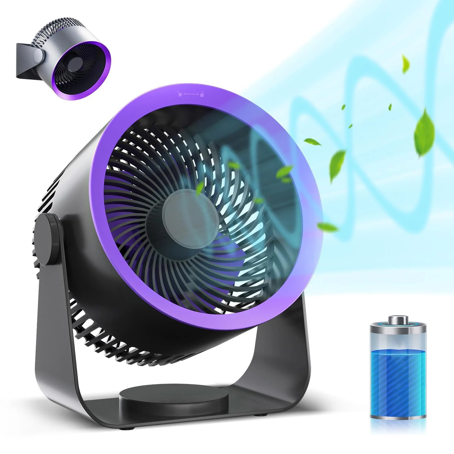 Air Circulator Desk Fan, Rechargeable Fan 3 Speed 90° Adjustable, Strong Airflow Fan, 8 Inch, Quiet Fan for Bedroom/Office/Camp