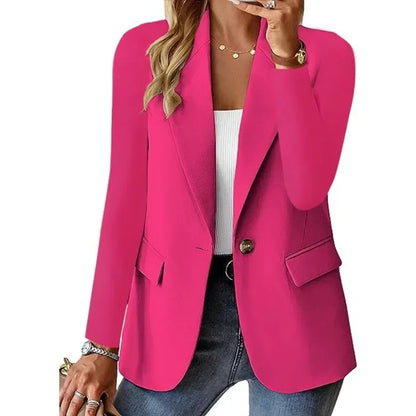 Women's S-2XL Size Commuter New Style Long Sleeved Fashion Cardigan Small Suit Coat Elegant Solid Color Casual Women's Suit Top