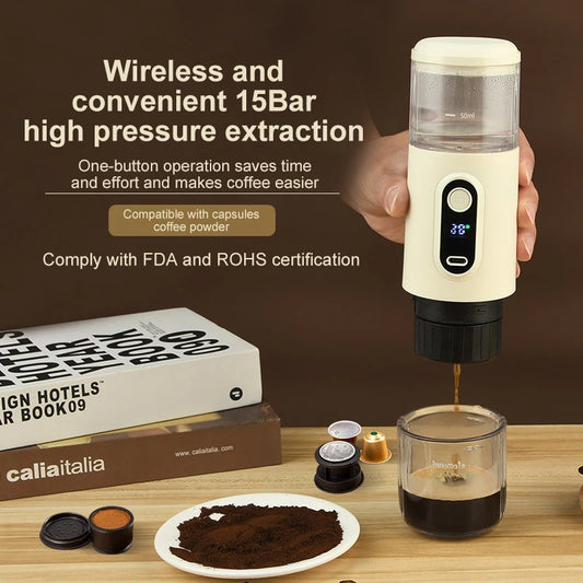 2024 NEW Wireless Small Portable Italian Coffee Machine Electric Concentrated Capsules Machine For Home Outdoor Fast Charge