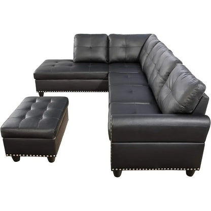 Sofa Faux Leather Upholstered Sectional Sofa with Removable Ottoman,L-Shape 6 Seat Sectional Couch for Living Room Sofa