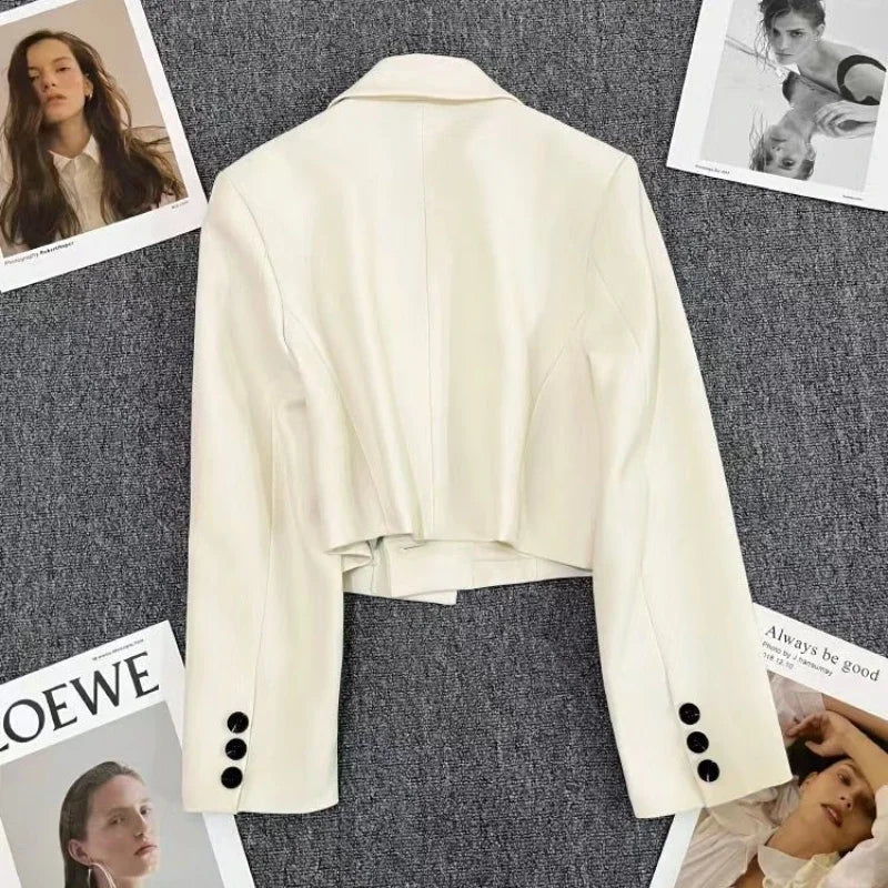 Fashion Cropped White Blazer Women Spring Autumn Single Button Office Blazers Woman Korean Long Sleeve Short Jackets Ladies New