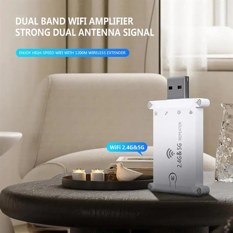 Usb Wifi Extender Repeater Dual Band 1200M Portable Wireless Signal Amplifier Wifi Booster USB Power Supply Wide Coverage