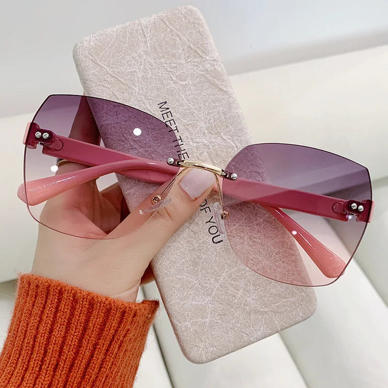 Spring New Frameless Trimmed Fashionable Sunshade Gradient sunglasses woman 2024