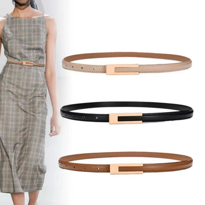 Adjustable Waist Belt Simple Alloy Buckle Thin Dress Coat Decorative Waistband Pu Leather Skinny Waist Straps Women