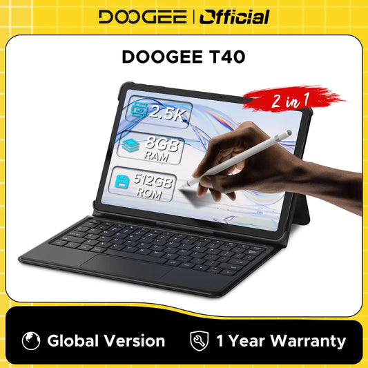 Global Version DOOGEE T40 2 in 1 Tablet Laptop 11" IPS 2.5K 8GB 512GB Helio G99 6nm 8580mAh Quad Speaker Face Unlock Android 14