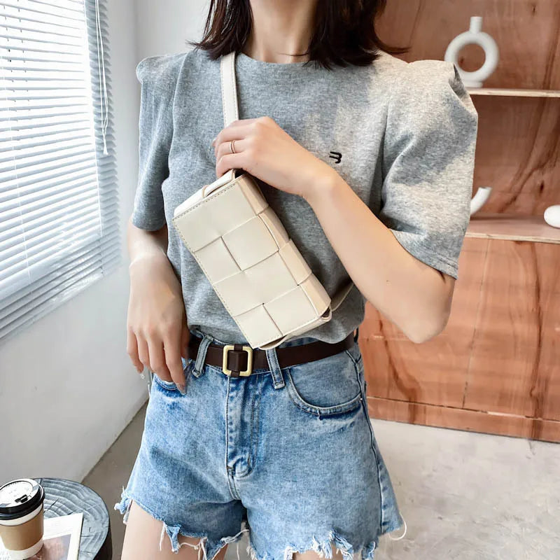 XOUHAM Women Shoulder Bags Literary Design Messenger Bag Trend Spring Summer Square Pocket Fashion Female Woven Chest Purse