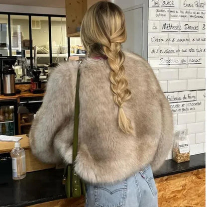 Clearance Fur Coat Women Warm Furry Long Sleeve Loose V-neek Female Outwear Autumn Winter Fashion Street All Match Lady Overcoat