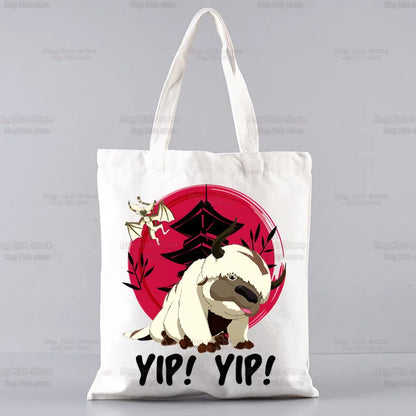 Appa YIP YIP Cartoon Canvas Shoulder Tote Bag Handbags Avatar The Last Airbender Eco Reusable Shopping Bag Vintage Ulzzang Bags