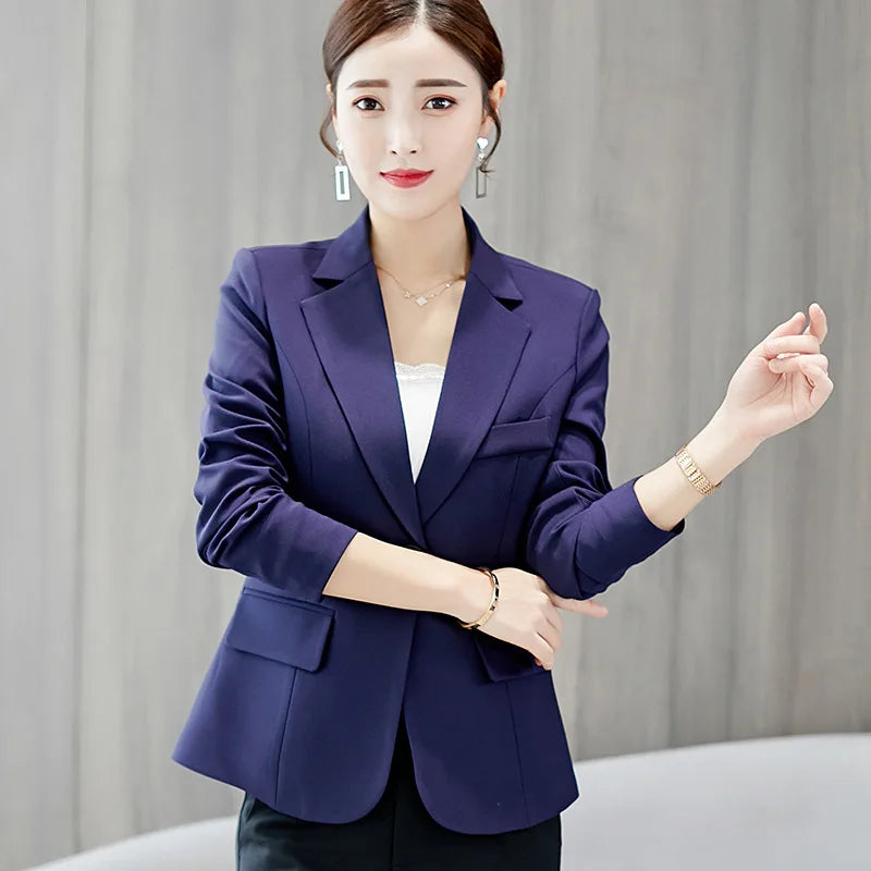 Black Women Blazer Formal Slim Blazers Lady Office Work Suit Pockets Jackets Coat Female Korea Casual Short Blazer Femme Blazers