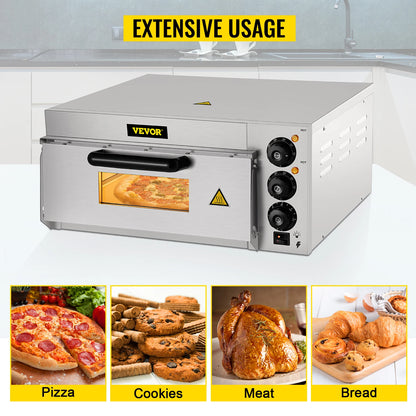 VEVOR Commercial Electric Pizza Oven 14" Single Deck Layer 110-1300W/220V-2000W and Shelf Multipurpose Pizza Maker