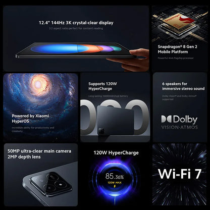 [World Premiere] Xiaomi Pad 6S Pro Global Version 12.4" 144Hz 3K crystal-clear display Snapdragon 8 Gen 2 Mobile Platform 120W