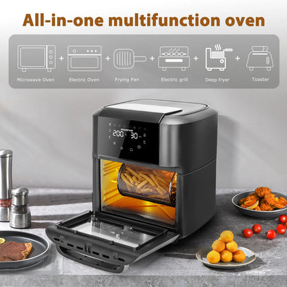 12L Large Capacity Air Fryer, Multi-function Air Oven, Includes 7 Accessories, Dishwasher Safe, LED Touch Screen, 8 Default Modes, Rotating System, BPA Free, 1500W