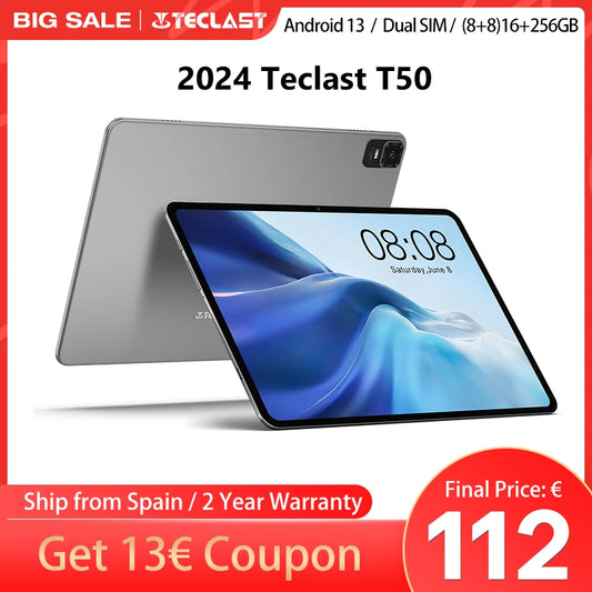 Teclast T50 11 ''tablet 2000x1200 2K UNISOC T616 Android 13 (8GB + 8GB) Max. 16RAM 256GB ROM 4G LTE Dual SIM type C 7500mAh Support Widevine L1