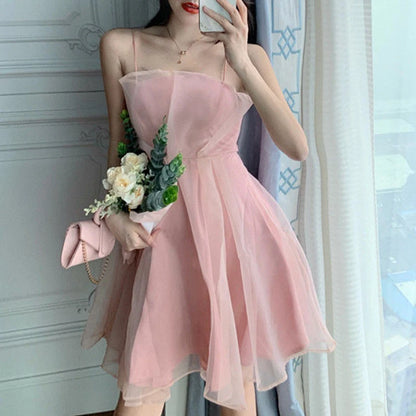 Elegant Korean Style Lovely Floral Dress Tighten The Waist 2024 Spring Summer New Fashion Dress Suspenders Princess Kawaii Dress