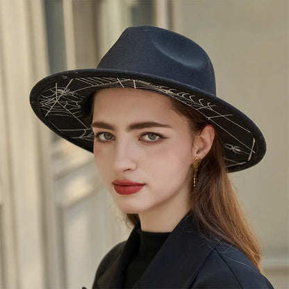 Women's Vintage Fedora Hat with Wide Brim for Autumn and Winter