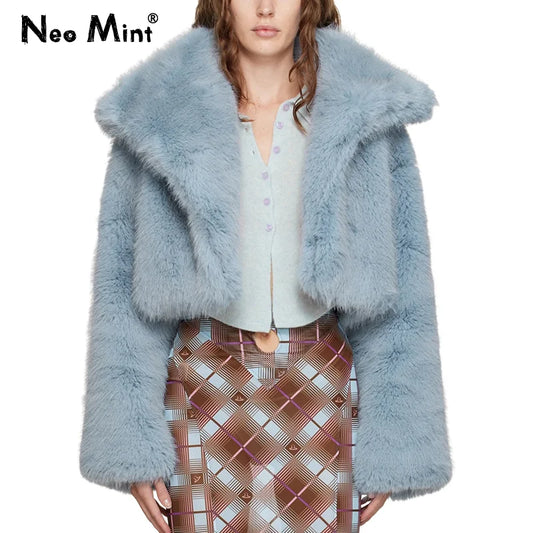 Luxury Famous Brand Fashion Fluffy Cropped Fox Fur Jacket Women Winter 2024 New Faux Fur Coats Street Style Girls Short Jackets