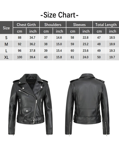 Women's Faux Leather Motorcycle Jacket PU Slim Short Biker Coat