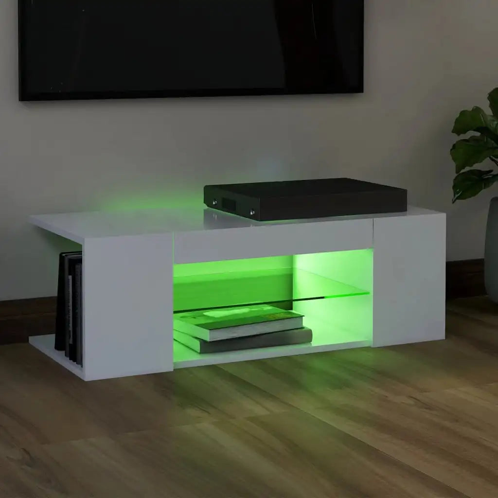 TV cabinet with white LED lights 90x39x30 cm