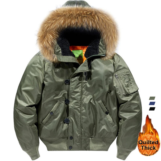 N2B Flight Jackets Men Tactical Winter Parkas Fur Hooded Cotton Padded Bomber Coat US Air Force  Thick Thermal Outerwear