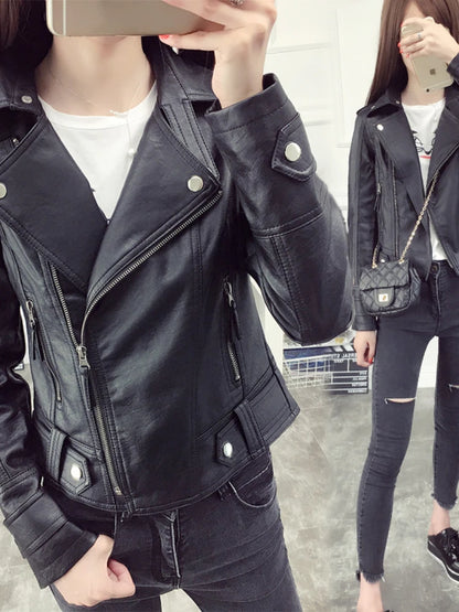 Fall Women Short Black PU Jacket Gothic Punk Style Fashion Motorcycle Leather Jacket Casual Wild Coat Goth Winter Coats