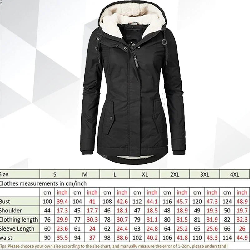 Winter warm coat Women's solid plush thickened jacket Outdoor hiking hooded windproof parka coat