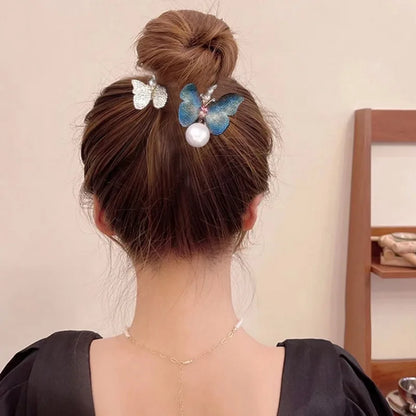 New Luxury Braided Glaring Bow Hair Clips Pearl Butterfly Hairpin Ponytail Buckle Hair Pin Claw Korean Clipper Accessories