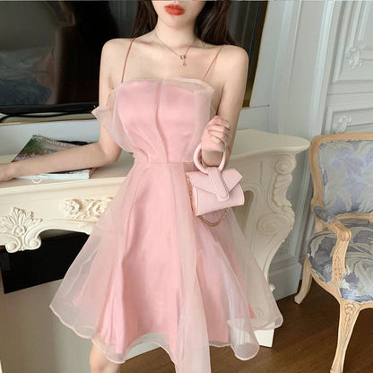 Elegant Korean Style Lovely Floral Dress Tighten The Waist 2024 Spring Summer New Fashion Dress Suspenders Princess Kawaii Dress