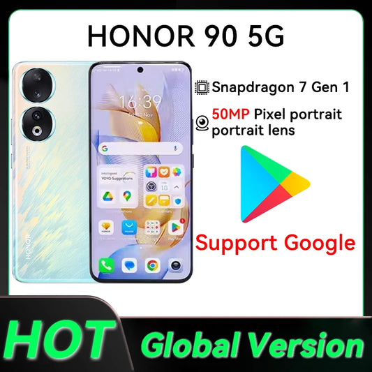 Original Global Version HONOR 90 5G Mobile Phone Snapdragon 7 Gen 1 200MP Ultra-Clear Camera 120Hz 6.7'' Display google support