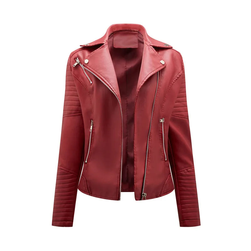 2024 New Fashion Women Faux Leather Jacket Spring Autumn Zipper Casual Pu Coat Female Biker Outerwear Ladies Clothes S-XXXL