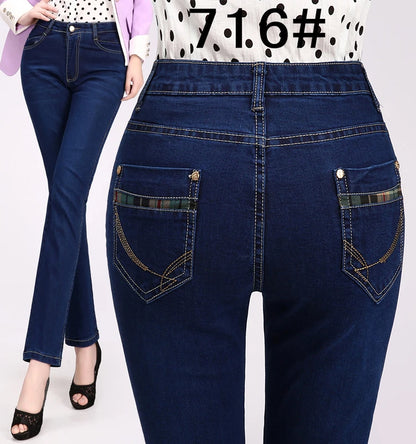 2024 Spring Autumn High waist Jeans Women With pockets Slim Cotton Stretch Mother Denim Trousers Casual Female Straight pants