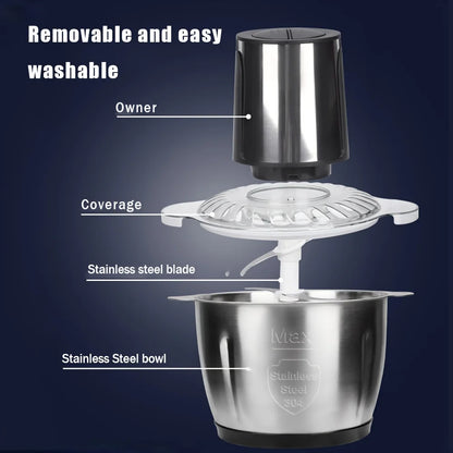 LAC Household 2l Capacity Stainless Steel Container Electric Food Processor For Minced Meat Vegetables Garlic Meat Grinder