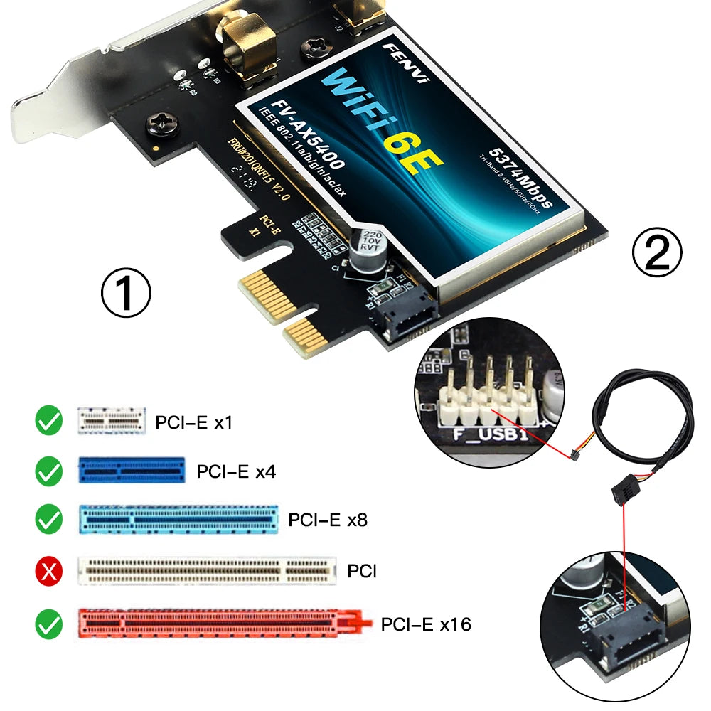 FENVI Wi-Fi 6E AX210 Wireless Card 5374Mbps Tri Band 2.4G/5G/6GHz BT 5.3 PCI Express Network Cards WiFi Adapter For PC Win10/11